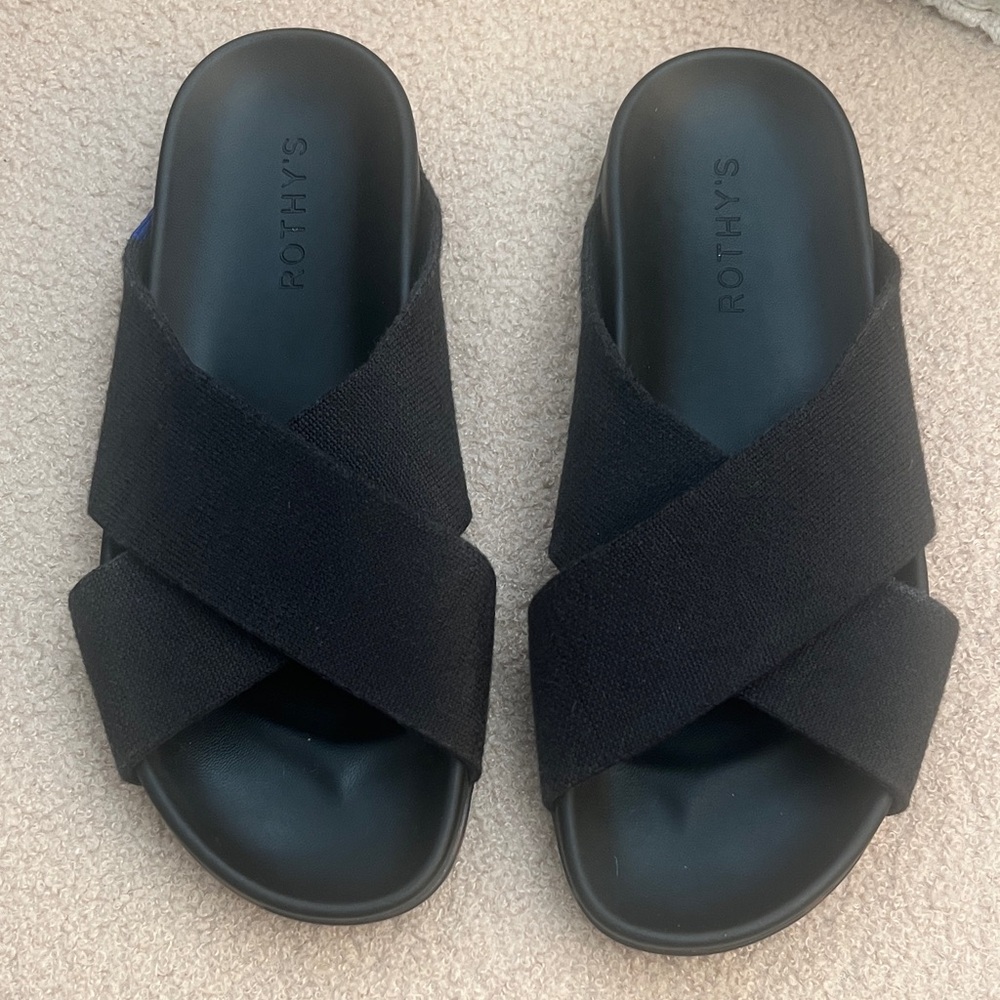 Rothy’s The Weekend Slide Black Crisscross Sandals Size 7 - Picture 7 of 9